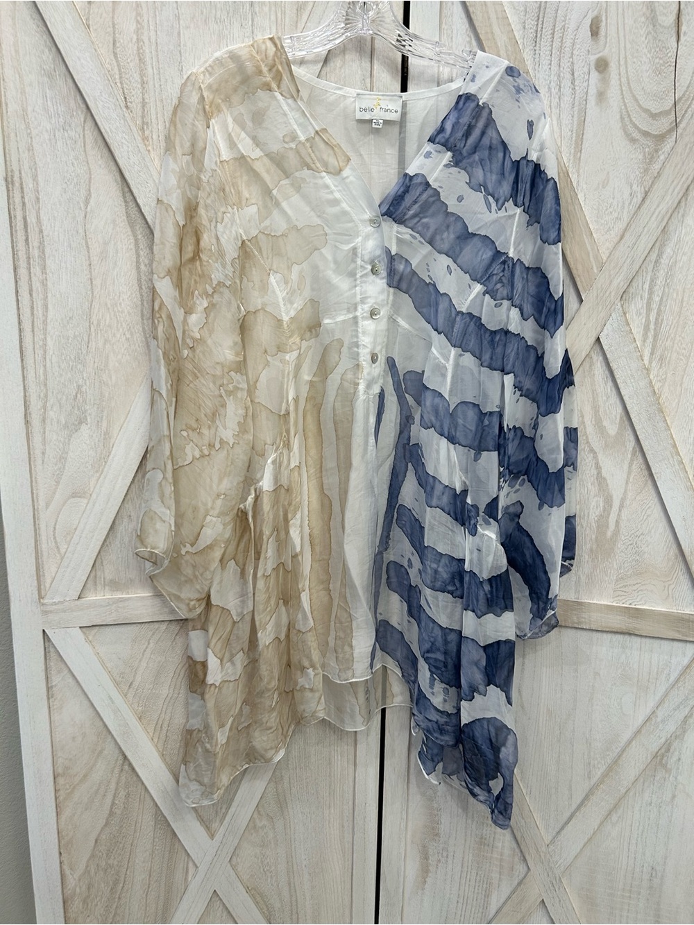 Belle France Blue & Cream Silk Watercolor Swim Coverup